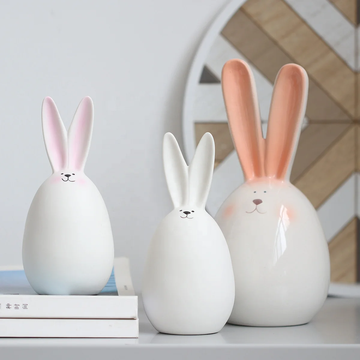 Cute Rabbit Statue Home Decor Crafts Easter Home Decor Modern Nordic Animal Desktop Art Crafts