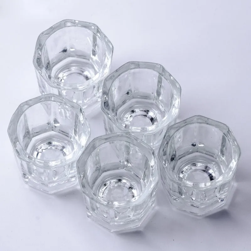Nail Art Enhancement Tool Small Clear Octagonal Crystal Glass Jar Making Acrylic Liquid Powder Mixing Cup For Nail Beauty