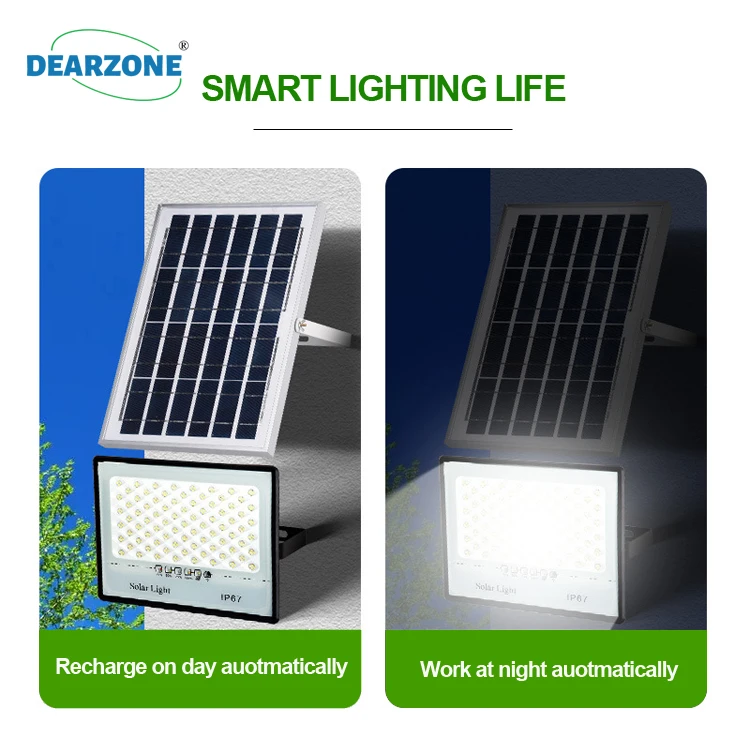 Brand Dearzone Manufacturer Slim Good Price 50W 100W 200W 300W Remote Control Rechargeable Solar Floodlight Outdoor