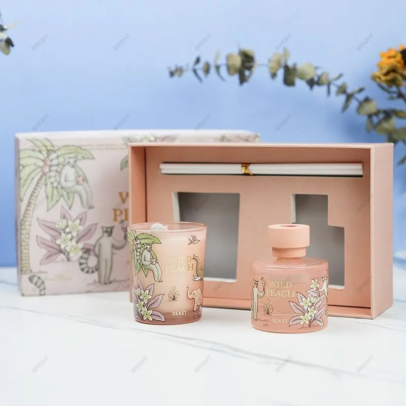 Home Oil Fragrance Private Label Scented Candles and Diffusers Glass Jar Bottles Scented Candle Gift Set Luxury Reed Diffuser