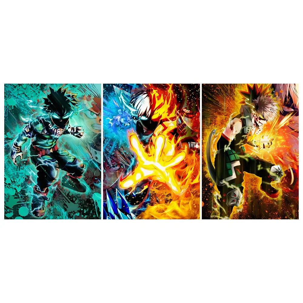 Newest Design Anime My Hero Academia 3D Lenticular Posters 3 Characters Changing Pictures Manga 3D Flip Poster Wall Decor
