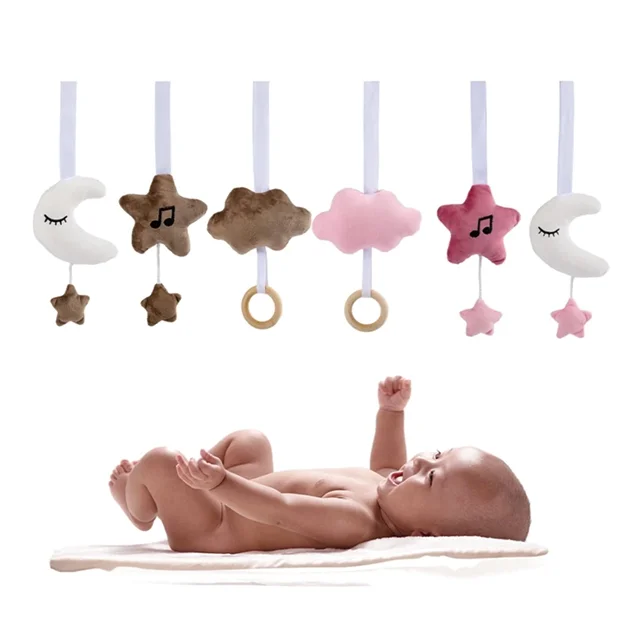 Baby play gym frame wooden activity gym frame stroller hanging star moon pendants toys teether ring nursing rattle toys