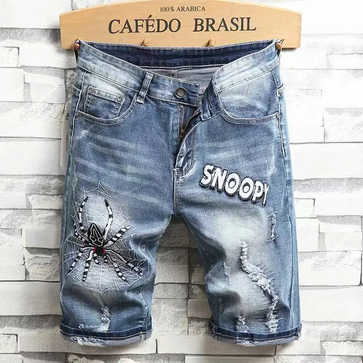 
2021 High quality summer denim ripped shorts male jeans men short pants Young jeans fit breathable five trousers 
