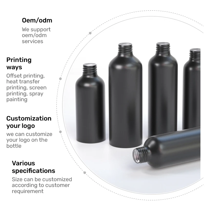 500ml 750ml 1000ml matte black metal aluminum packing bottle for lotion oil food grade metal bottles for water