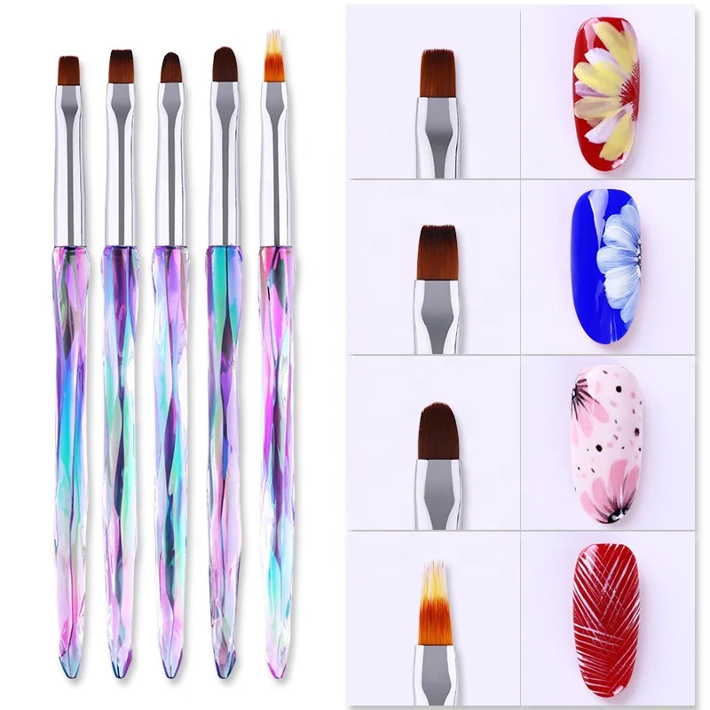 2021 New Design Marble Colorful Nail Art Tool Nylon Hair Acrylic Brush
