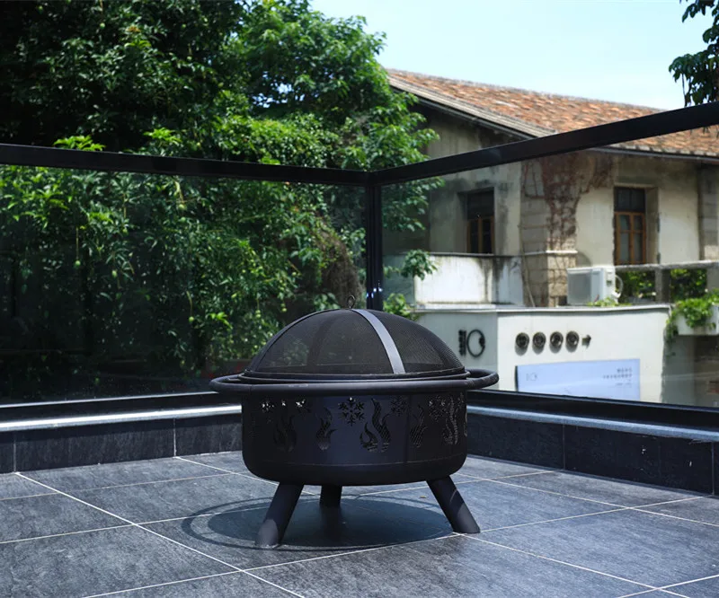 30 Inch  With Snow And Fire Design Round Metal Outdoor Fire Pits  For Patio  Outdoor BBQ