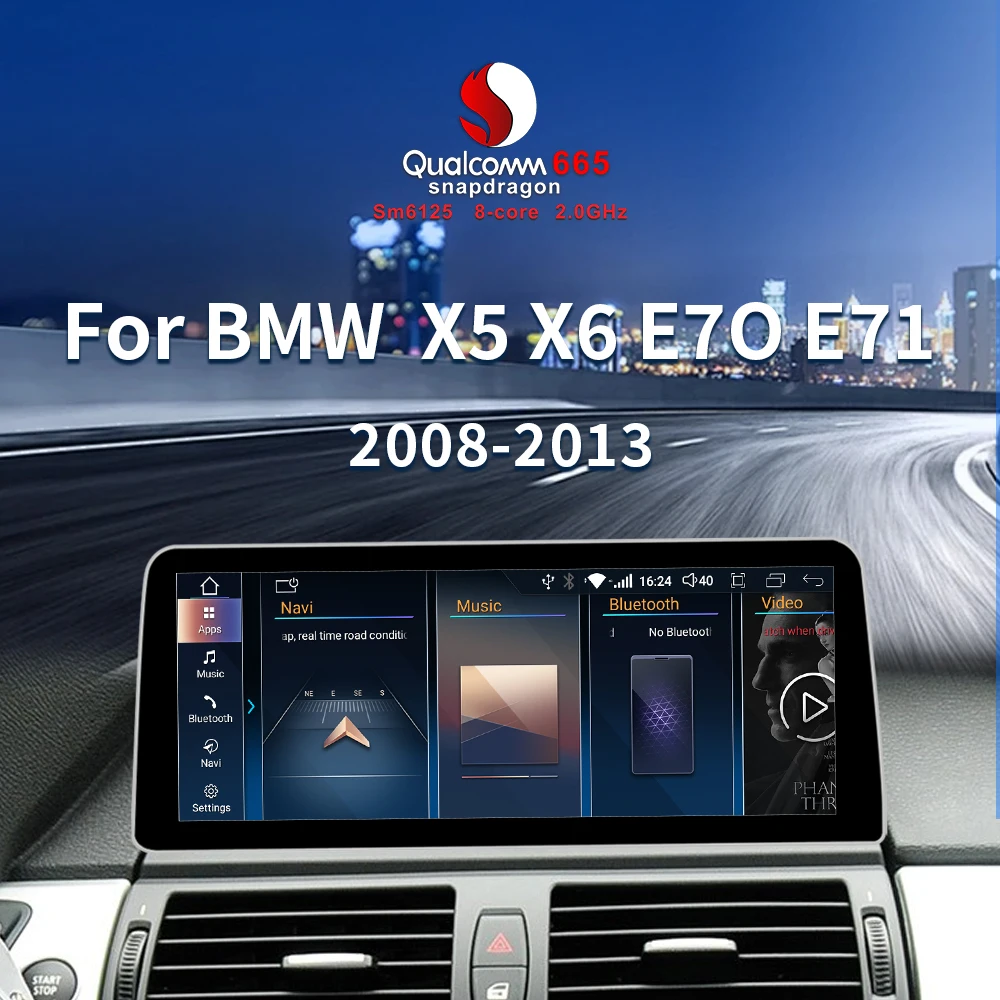 Автомагнитола LELV 12 3 'Android14 Qualcomm665 для Bmw X5 E70 X6 E71 Cic Ccc 1920*720 Ips Автомобильное видео Dsp Carplay Bt 4g Wi-Fi встроенный