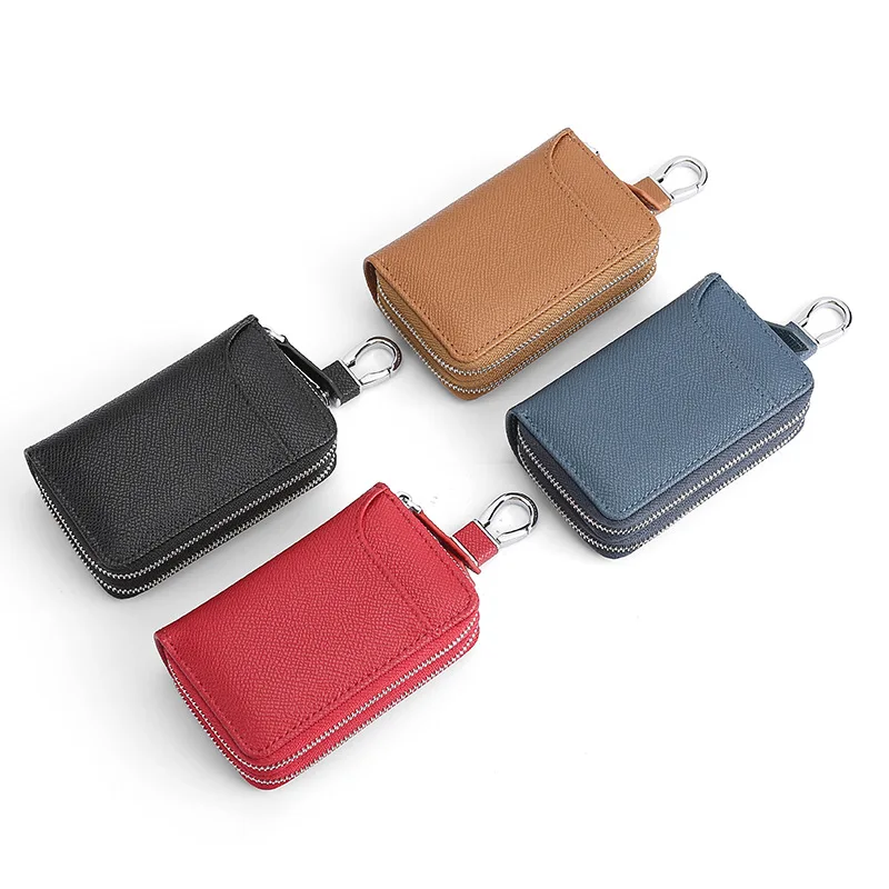 Factory Direct New Car Key Case Leather Multifunctional Large Capacity Double Zipper Door Key Case For Man and Women