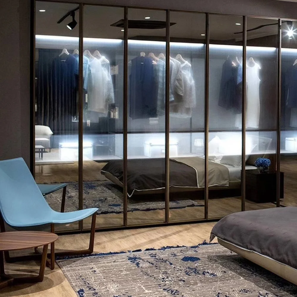 
High Quality Aluminum Double Leaf Swing Interior Glass Closet Door 