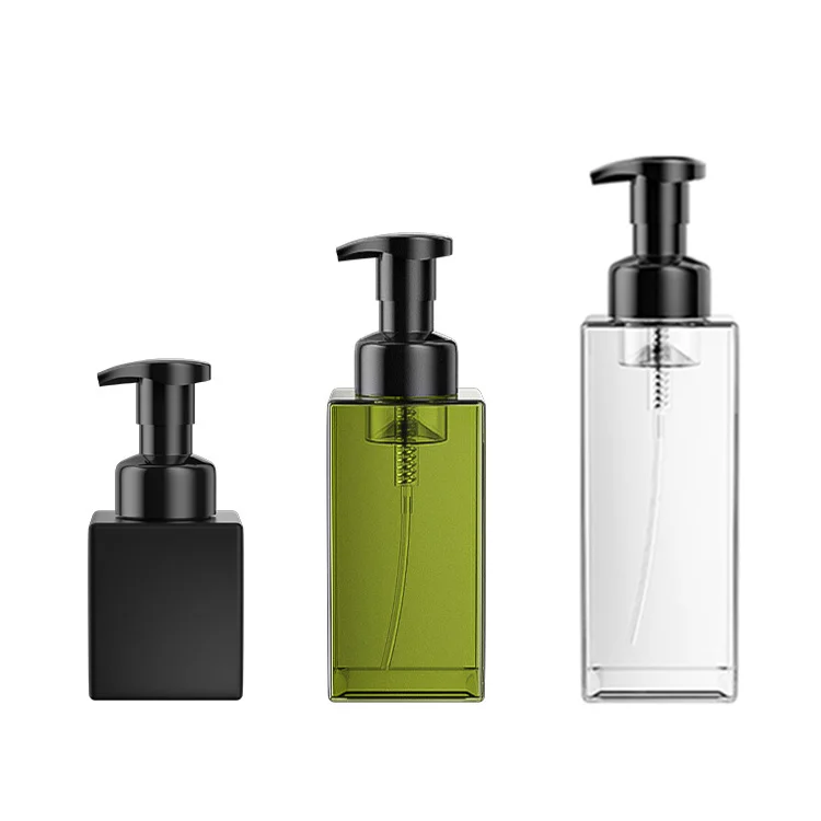 Custom Color 250ml-500ml PET Plastic Hand Soap Mousse Foam Bottle Big Size Square Empty Shampoo Toothpaste Blush Face Mask Logo