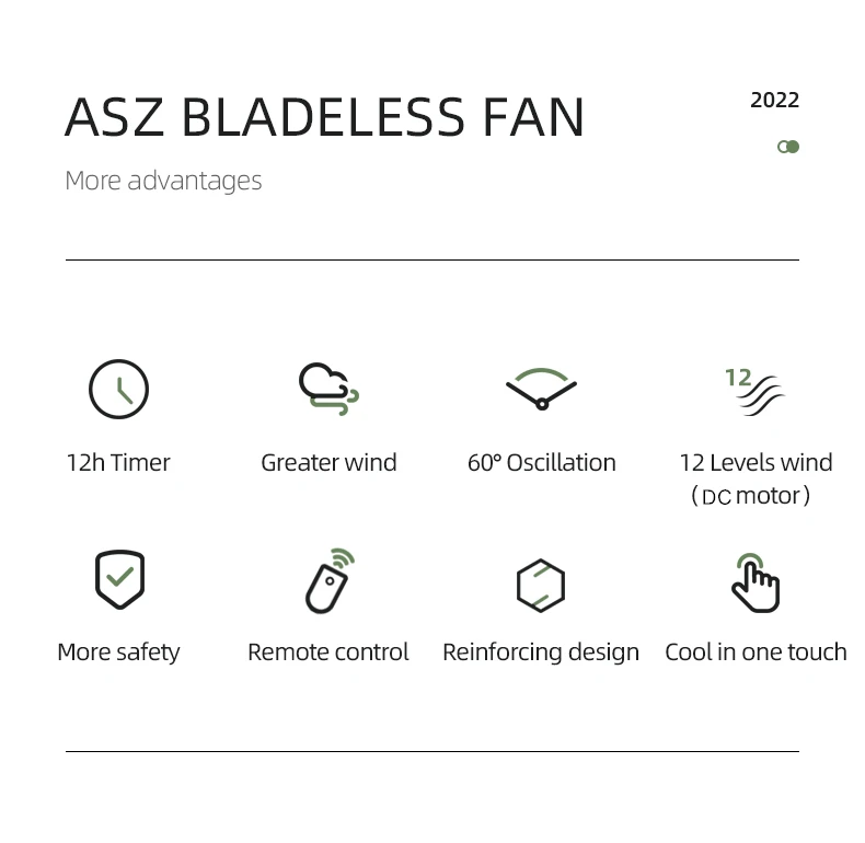 High Quality ABS Plastic household  Air Cooling Bladeless Floor Fan with body oscillation and remote