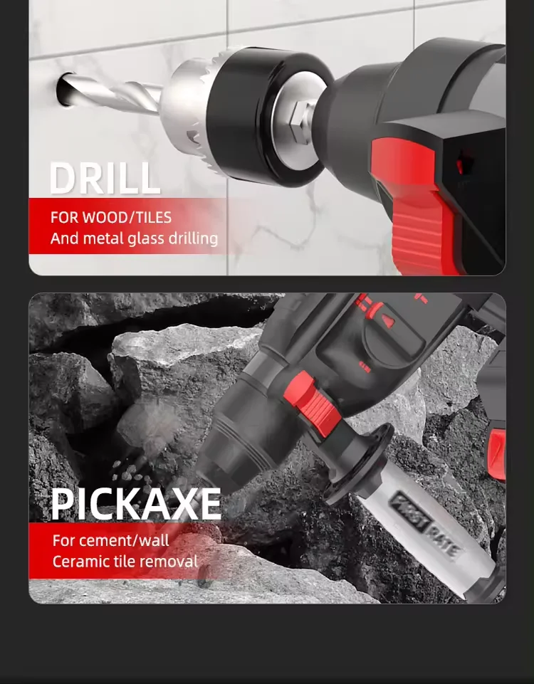 Cheap 26Mm Heavy Duty Multifunctional Lithium Cord Less Hammer Drills Rotary Electric Hammer