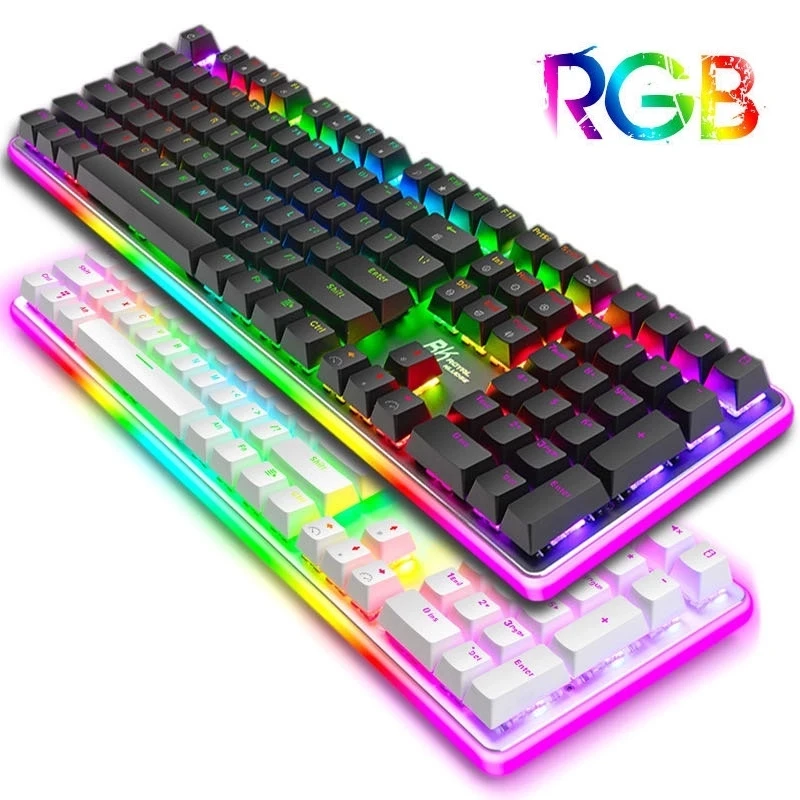 
RK918 Mechanical Keyboard with Red Green Black Switch 108 Keys Layout for Desktop Notebook PC Wired USB RGB Gaming Keyboard 