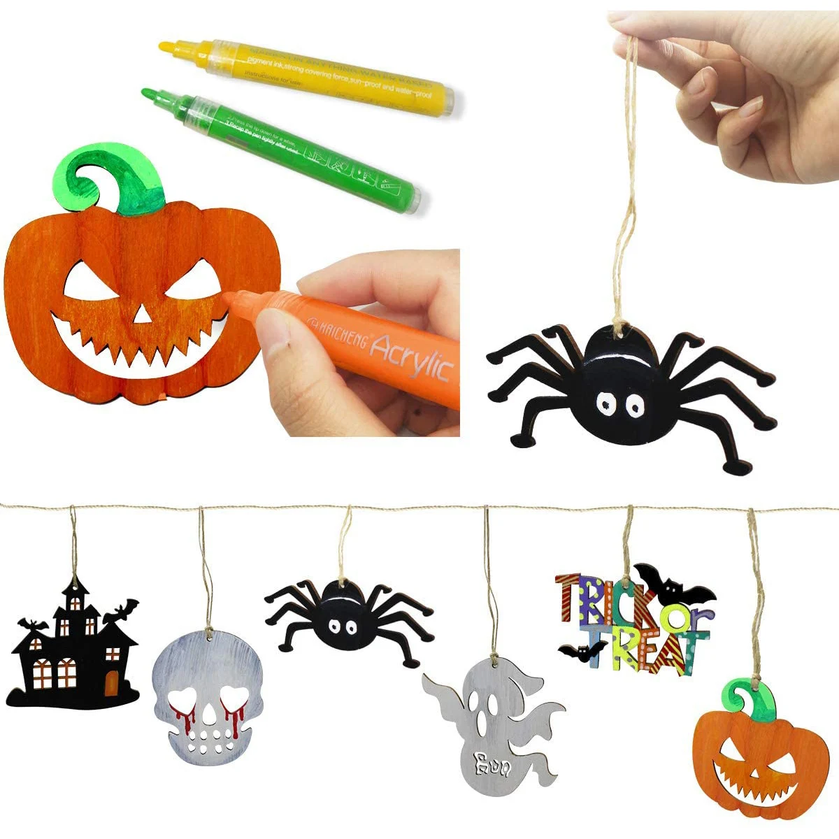 Mini Ghost Halloween Ornaments Wooden Hanging Horror Movie Ornaments for Halloween/Xmas Trees Eco-friendly