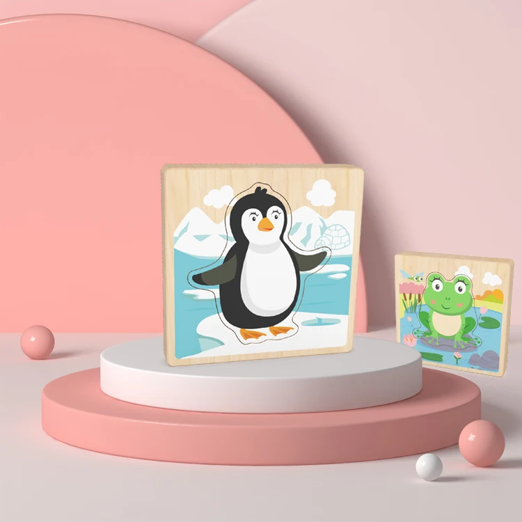 Kids Montessori Wooden Puzzle Jigsaw Toy Hand Grab Board Baby Learning Educational Toys Carton Animal 3d Layers Puzzles