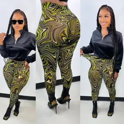 KZH1013 spring 2022 women s clothing fashion pattern printing sexy high waist casual slim fitting pants leggings