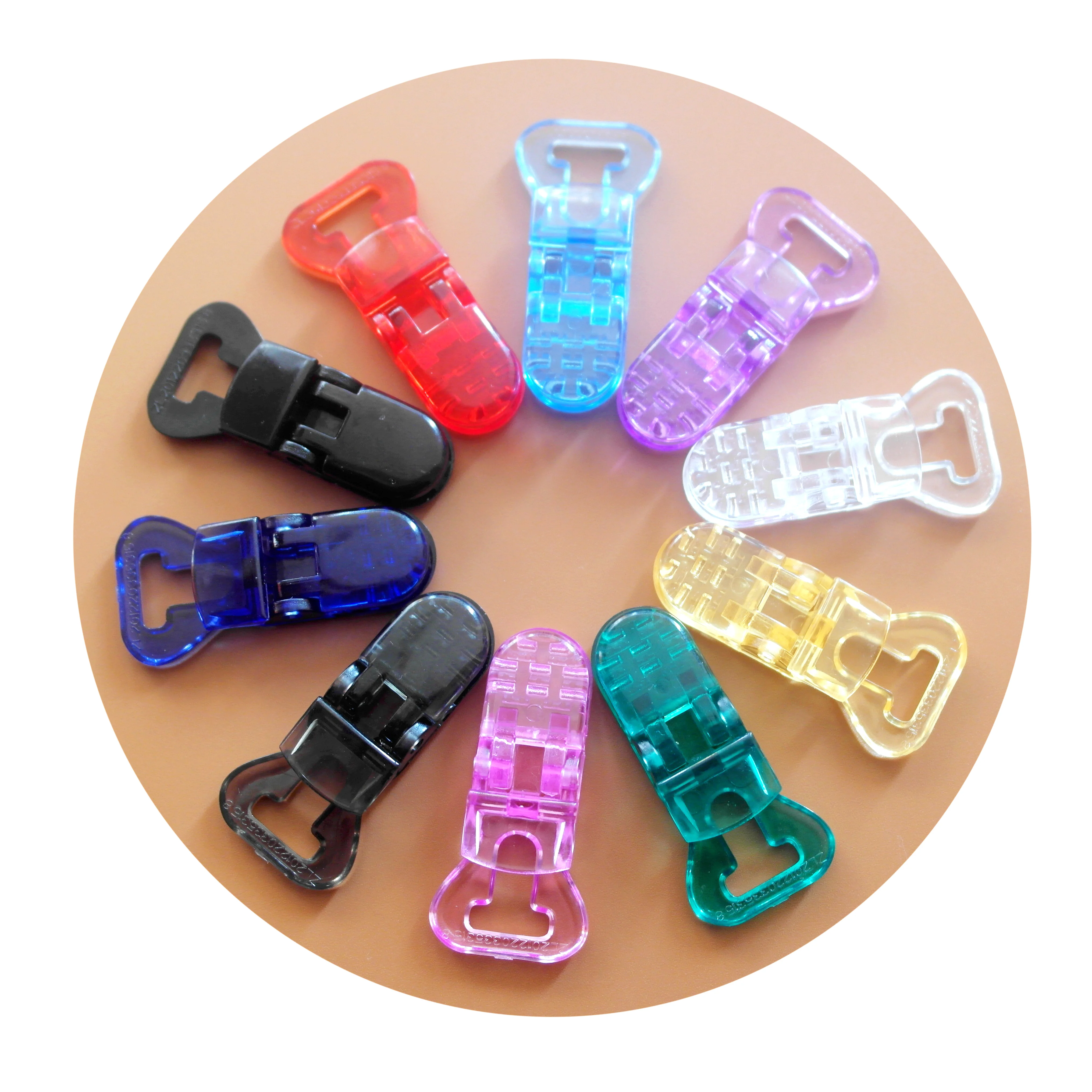 Wholesales Pacifier Clip Plastic Dummy Soother Holder Infant Nipples Teething Toys Teether Chain Transparent Clips Multi Color