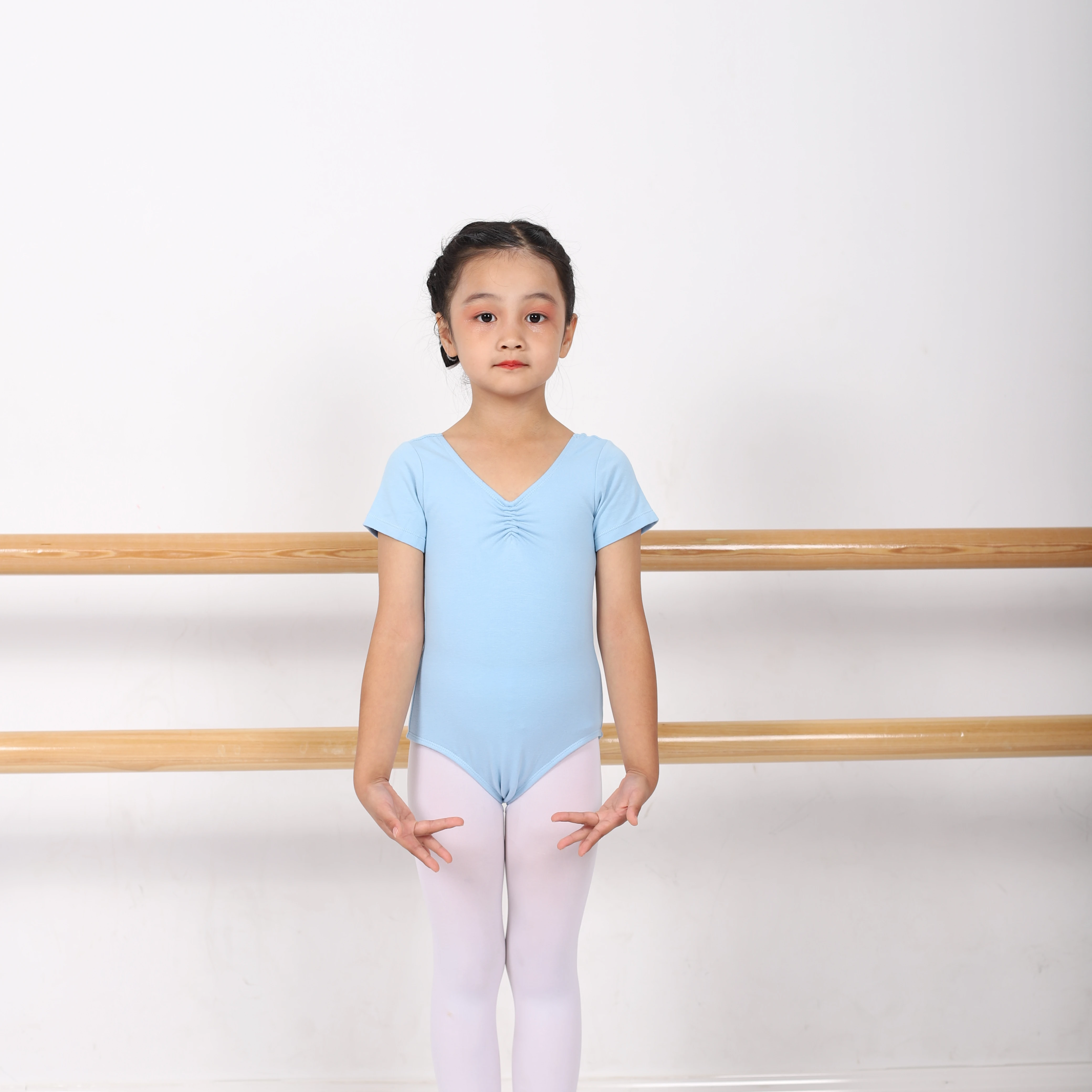 JW Custom Girls Kids Soft Cotton Spandex Short Sleeve Dance Training Ballet Leotard