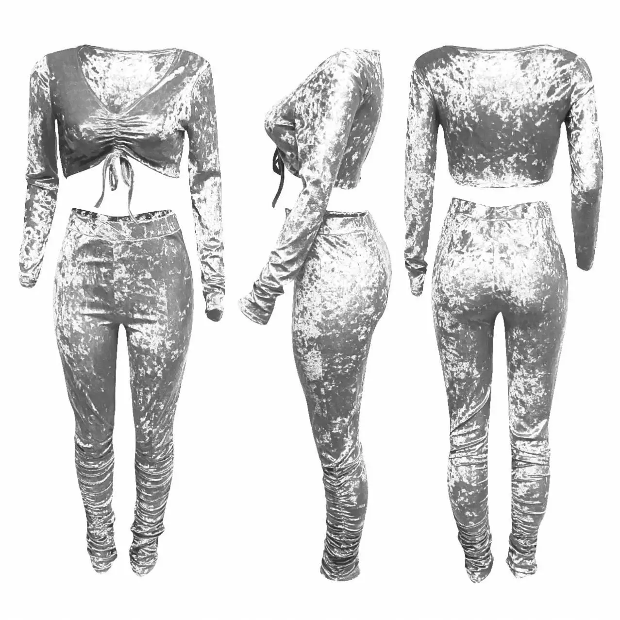 Fall 2021 Women Clothes Suit Two Piece Sets Jogging Femm Velour Tracksuits Leggings Fall Pant Stacked Pants 2 Piece Set Women