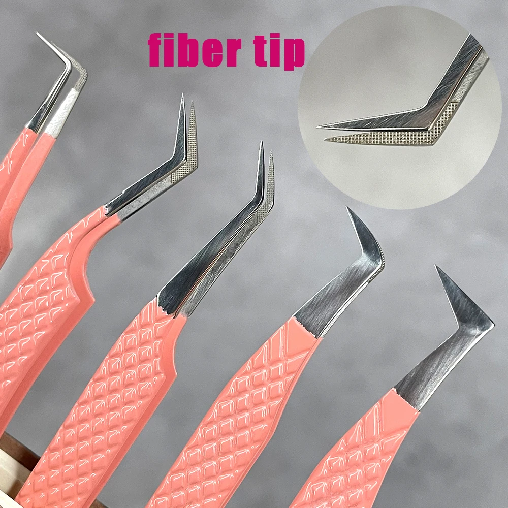 Custom Logo Fiber Curved Tip Tweezers 45 90 Degree Nano Grip Microfiber Craft Tweezers Volume Eyelash Extension Tweezers Set