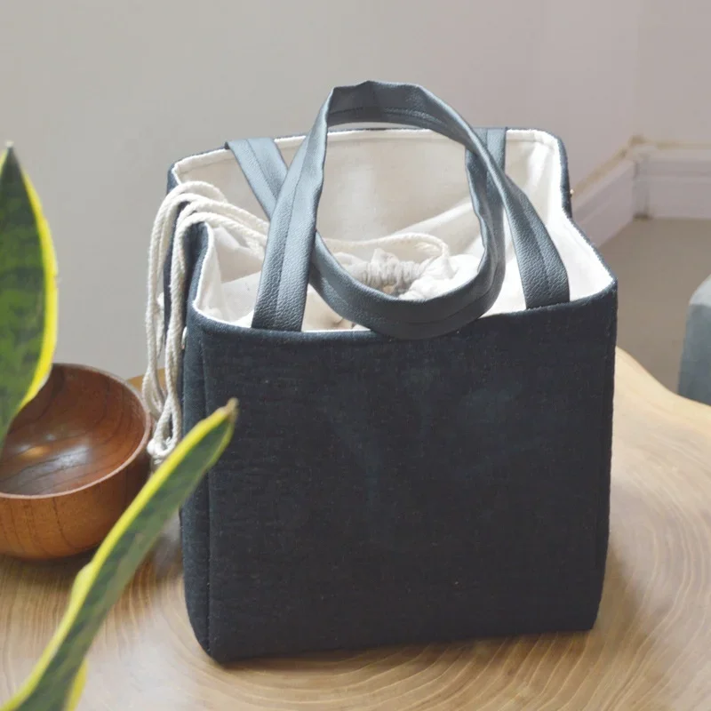 Custom School Cotton Drawstring Closure Thermal Tote Food Delivery Leakproof Children Insulated Jute Lunch Cooler Bag