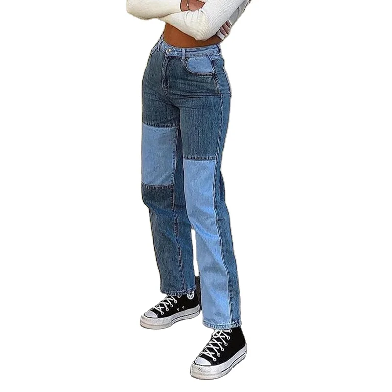 New Women Solid color Patchwork Slim jeans female elastic Splicing Fashion ladies Straight trousers