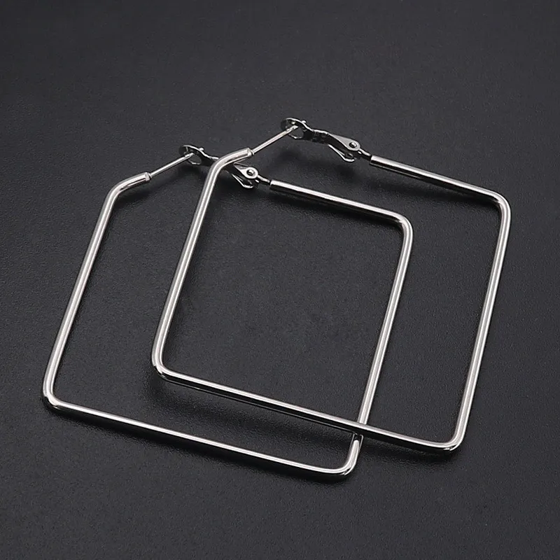 large 50mm Stainless Steel women jewelry simple fashion big square hoop earrings