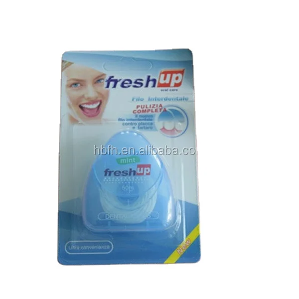 Oral Care Dental Floss 50m Triangle Dispenser in Blister Card Mint Flavored Unwaxed for Teeth Cleaning
