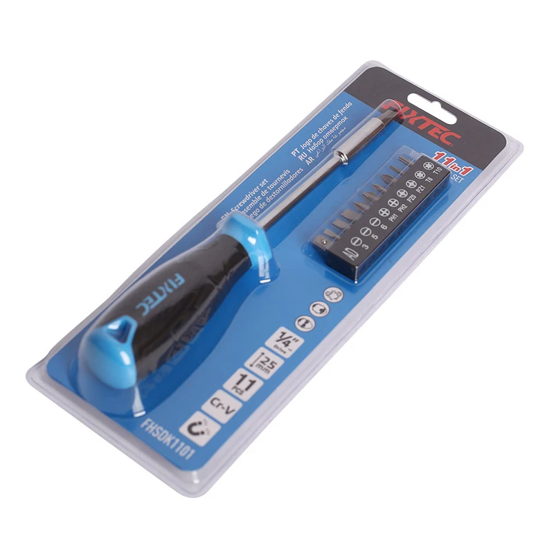 FIXTEC Hand Tool 11 IN 1 Household Magnetic Diy Repair Tool Kit for Home Screwdriver Bit Set
