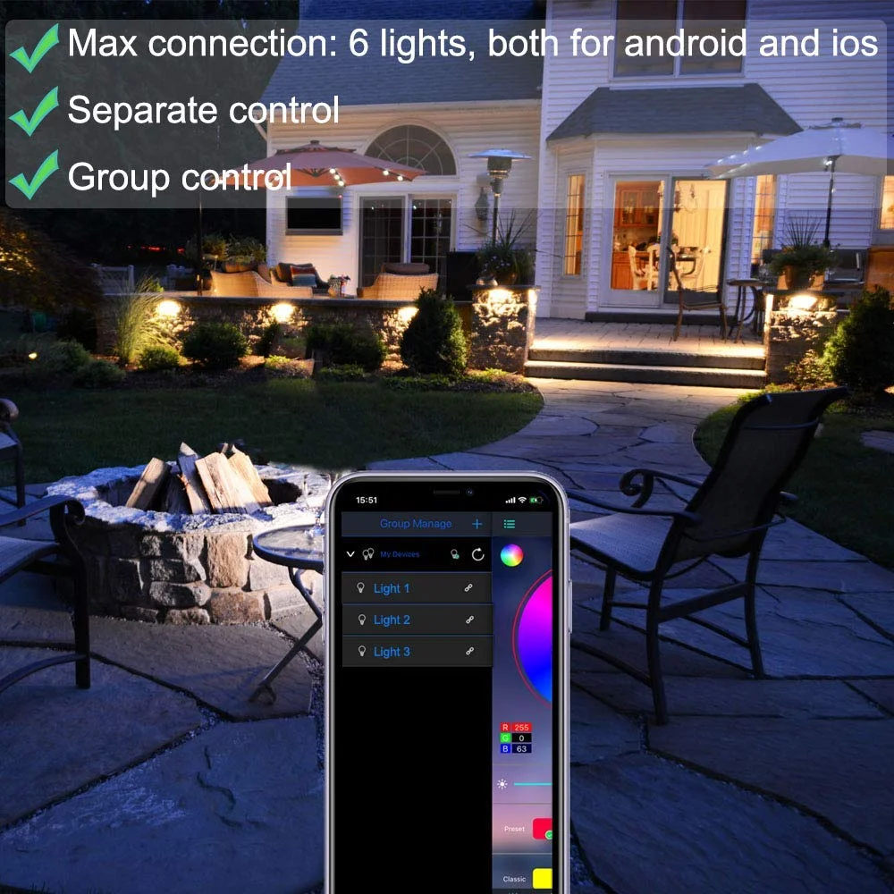 
60W RGB color changeable solar outdoor remote control flood light pir motion sensor app control DC AC garden light 