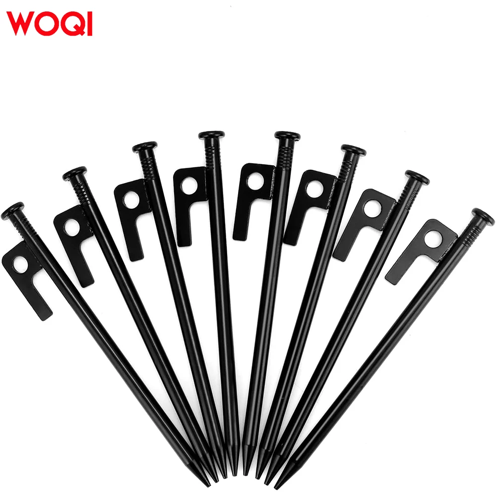 WOQI durable high-strength perforated black ground pile tent nails for outdoor camping and hiking tents