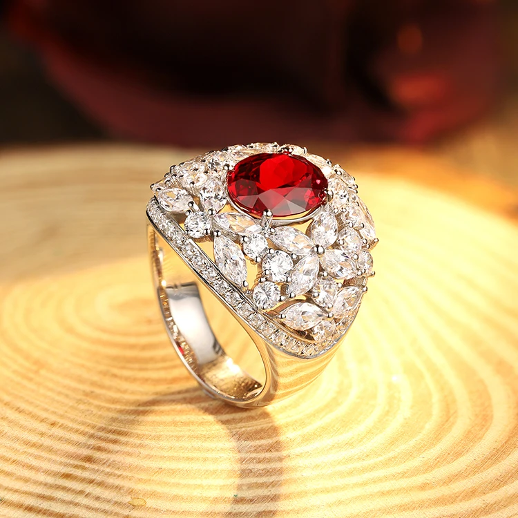 Beautiful White Gold Plated 925 Silver 8*10mm Oval Lab Grown Ruby Diamond Ring For Woman