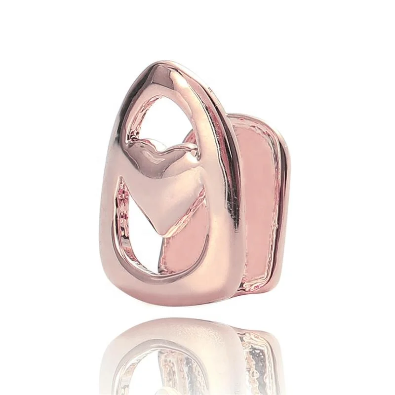 Wholesale Vampire dentures jewelry real gold plating hip hop brass single hollow heart grillz teeth