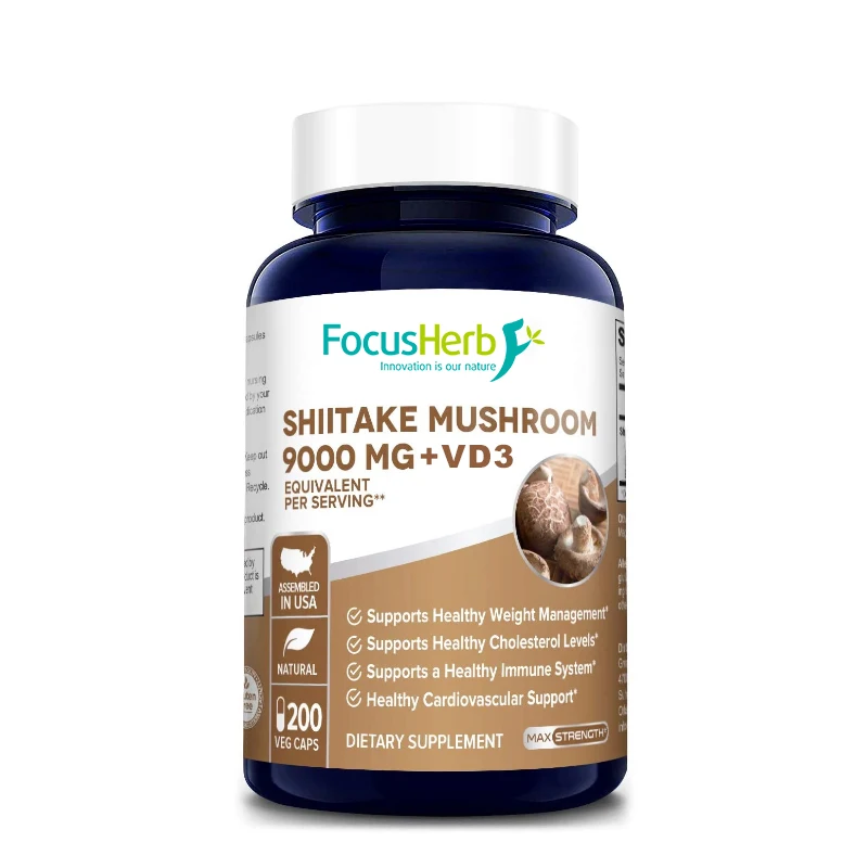 FocusHerb Shiitake Mushroom Extract 500mg Vitamin D3 Capsules
