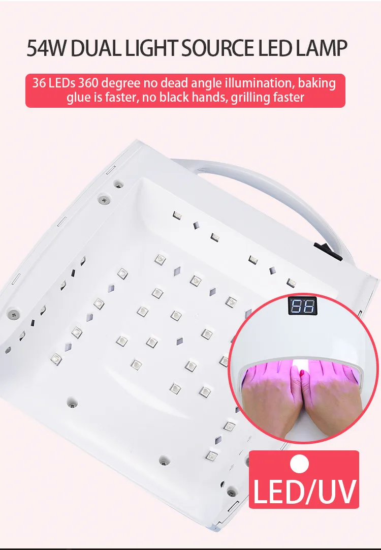 54W Rechargeable UV LED Nail Lamp Faster Wireless Nail Dryer Gel Polish Light 36 Beads Portable Handle Auto Sensor