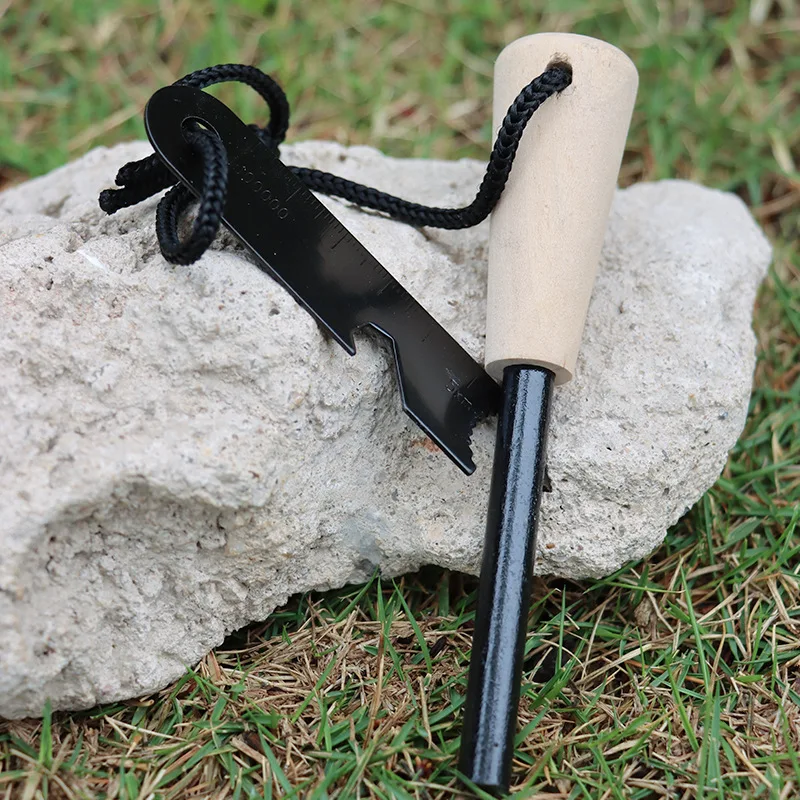 Portable outdoor flint camping equipment Wilderness survival survival tool Magnesium Wooden handle fire rod