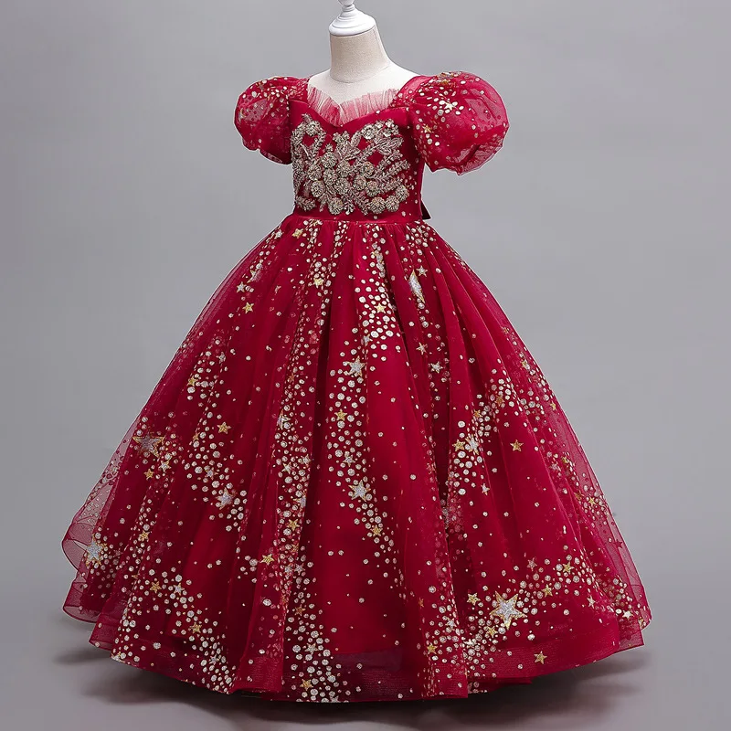 Toddler Girls Dresses 2-12 Years Children Clothing Party Frock Design Elegant Sequin Ball Gowns for Girls 10 Years Old Luxury