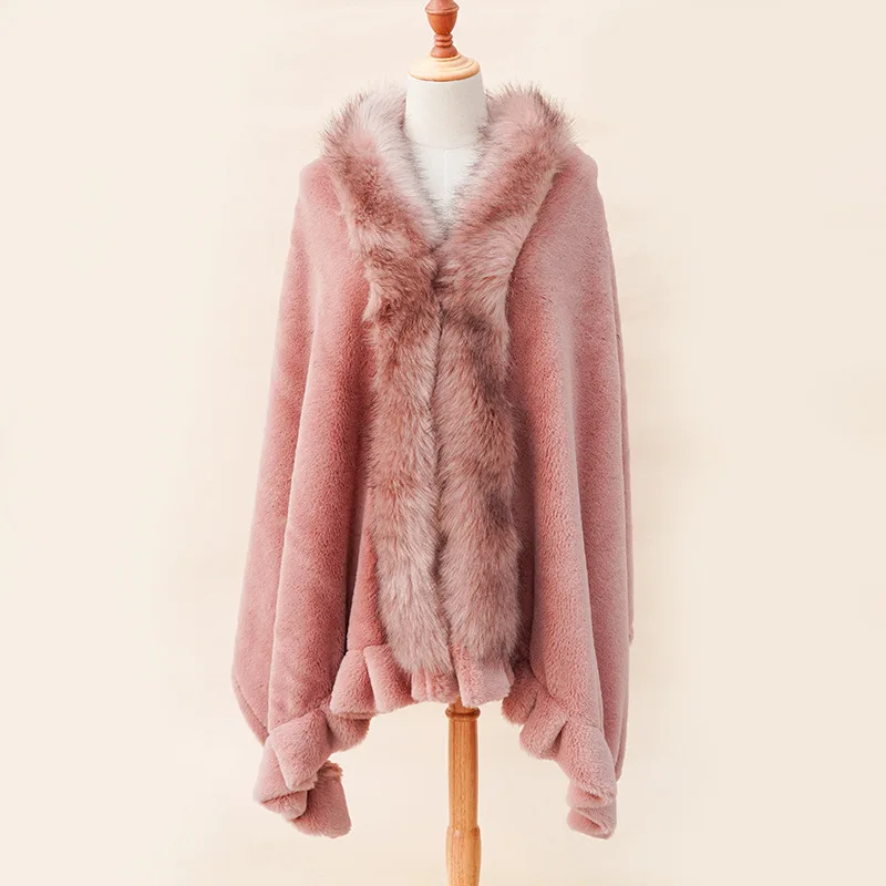 Fashion Elegant White long hair faux fox fur Collar faux Rabbit fur Scarf shawl for Women winter warm