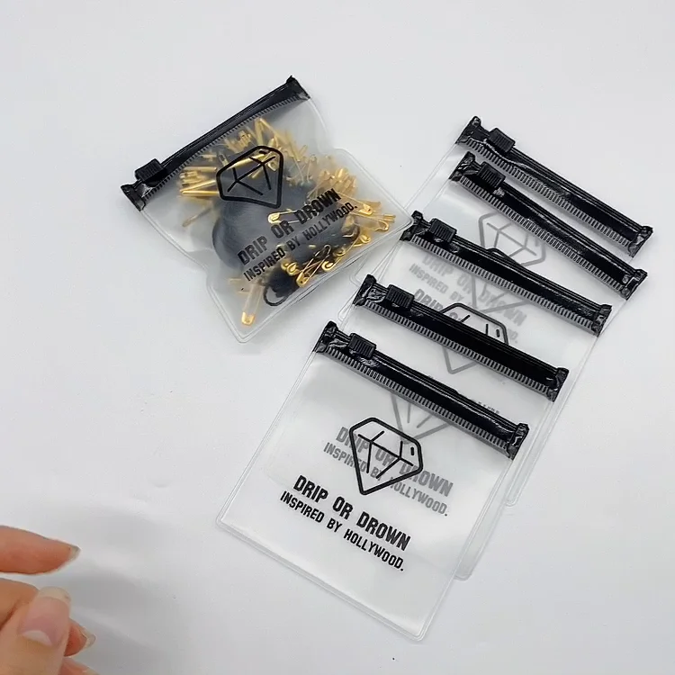 Custom LOGO Resealable PVC Slider Frosted Zipper Bag small mini Plastic Packing Bag With Black Plastic Zip Lock jewelry bag