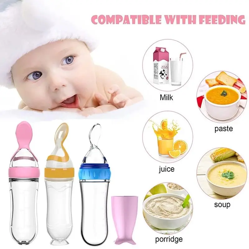 Wholesale 90ML Baby Food Feeder Silicone Squeeze Spoon for Infant Food Dispensing and Feeding with Dust Cover