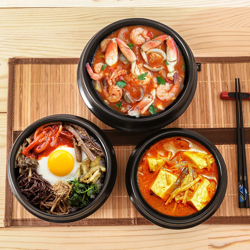  Лидер продаж Amazon корейские черные керамические кастрюли dolsot bibimbap для рамен и супа каменная миска с