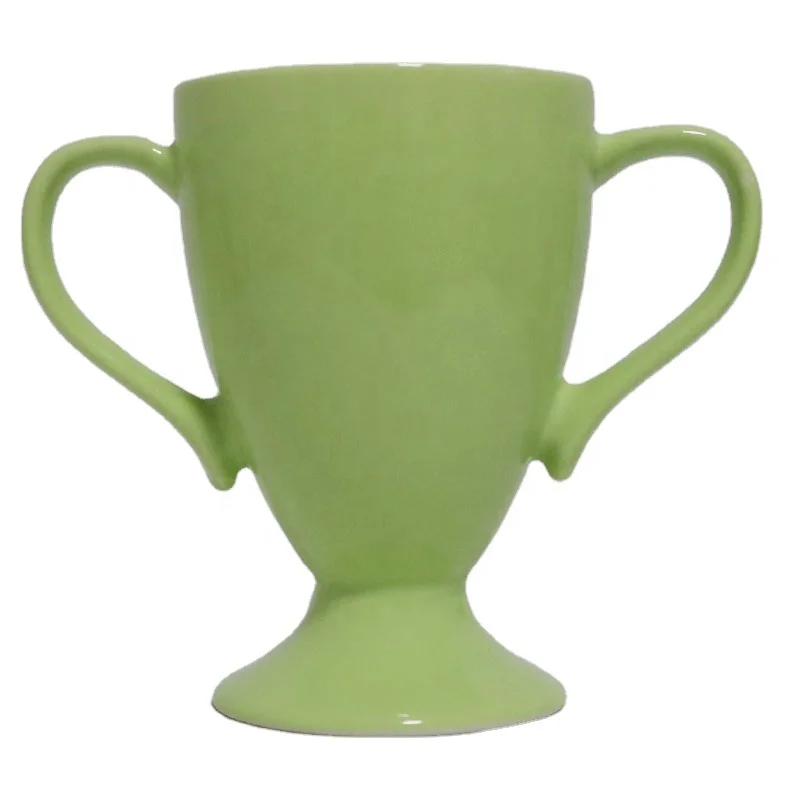 Promotional Blank Big C Handle Ceramic Trophy Mug  Gift Item Custom Logo Printing Ceramic Bulk Cheap Wholesale Tea Cups