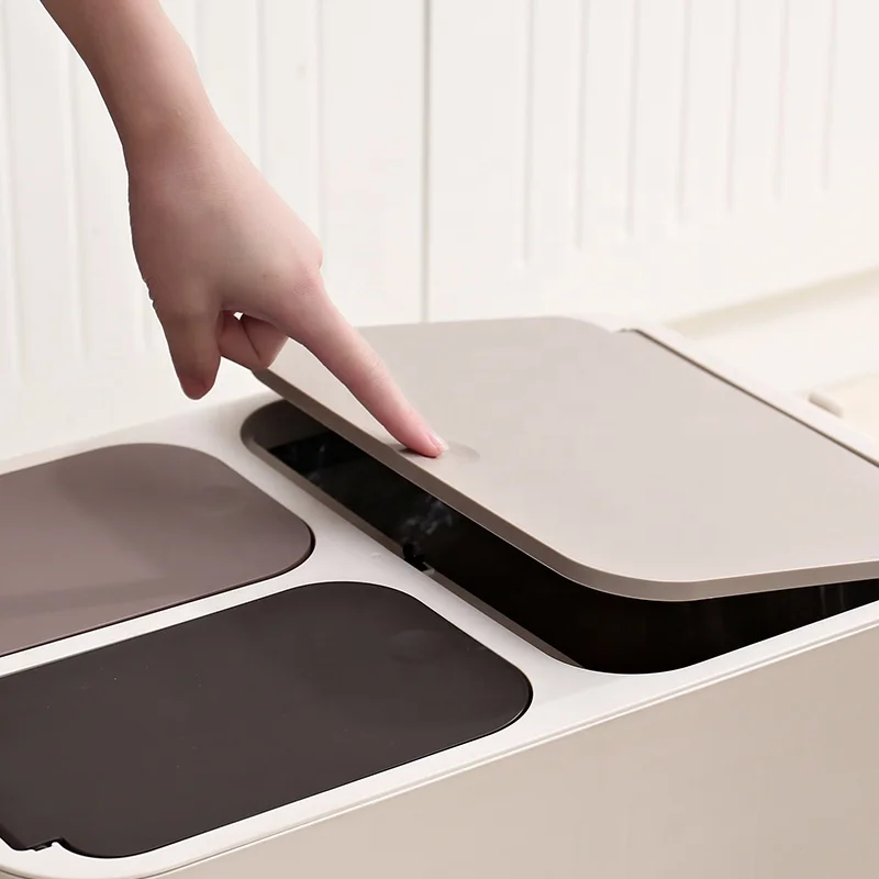 Kworld 3 in 1 Rectangular Garbage Sorting Compartments Energy-Saving Wheels Sanitary Handles