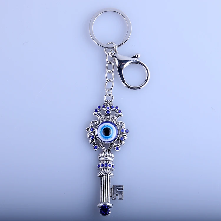 Silver Jewelry Key Decor Alloy Glass Evil Eye Keyring Turkish Pendant Hamsa