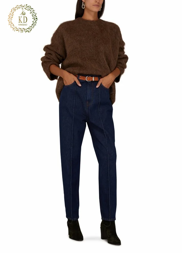 KD Knitwear Manufacturer Custom Heavyweight Brushed Knit Mohair Women Sweater Alpaca Wool Sweater