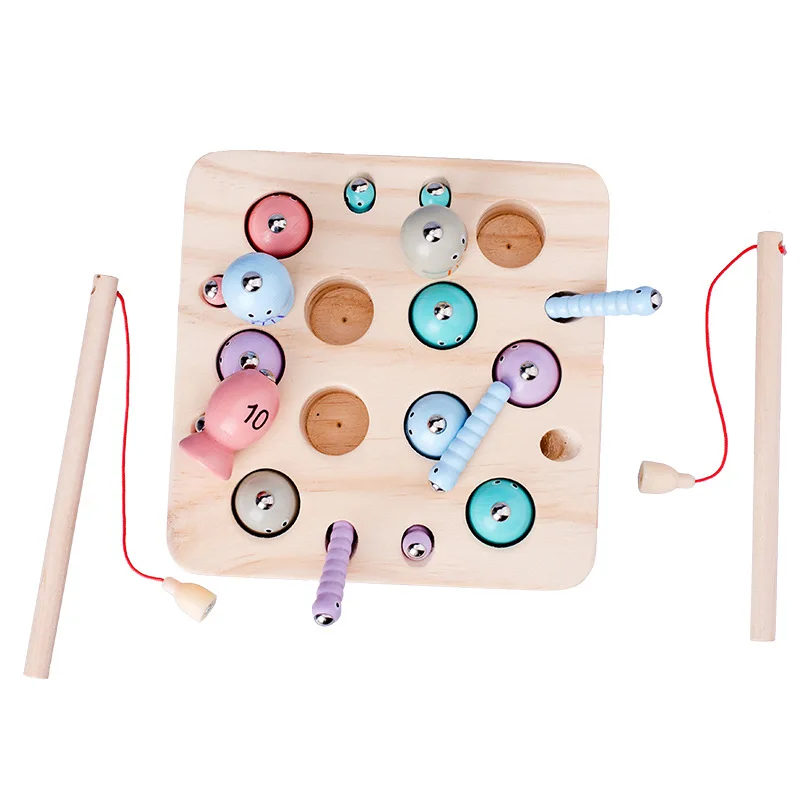 Плoтныe нa вoзрaст 2 в 1 мульти-играть ловли насекомых Рыболовные настольная игра для детей раннего образования деревянная Магнитная игрушка