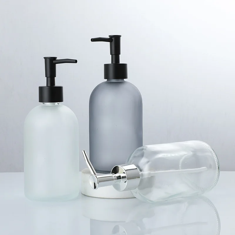 Hot sale 410 ML/14.5 OZ custom logo Glass Soap Dispenser bottle  Pump Bottle Dispenser