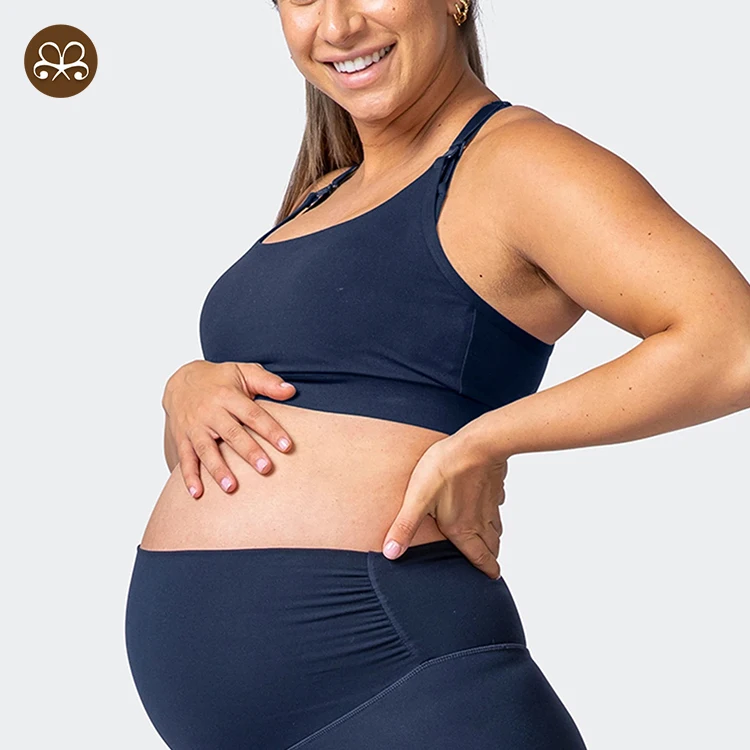 Custom Logo Navy Maternity Fitness Nursing Breastfeeding Sports Bra With mummy button