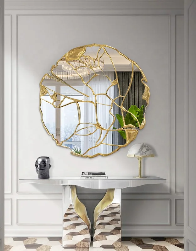 Modern Hot Selling Diameter 100cm Gold Foil Painted Hanging mirrors Wall mounted mirror framed For Home Decoration