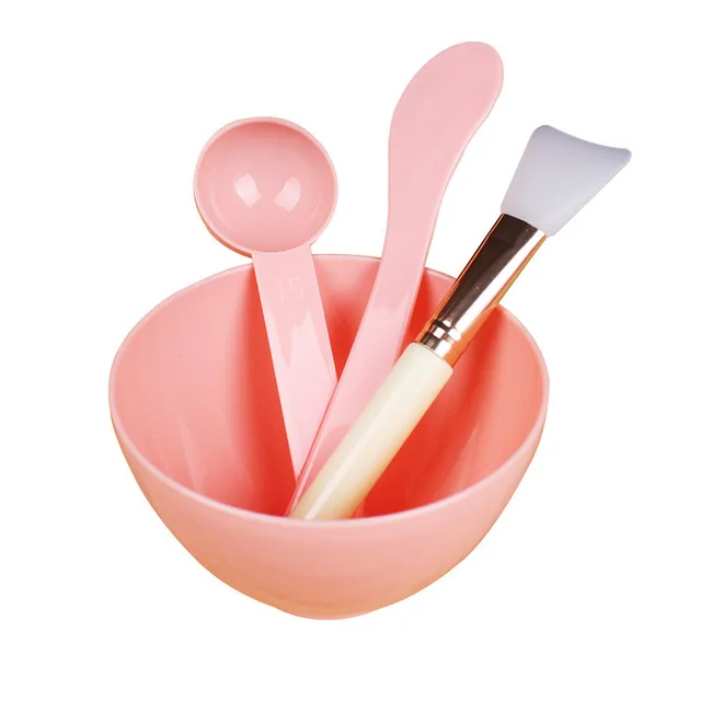 Wholesale Beauty Makeup 4 In 1 Plastic DIY Facial Face Mask Pink Bowl With Mask Brush and Scoop